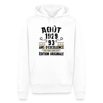 93 Ans Anniversaire Vintage Né(e) en Août 1929 - Sweat à capuche Premium bio Homme - blanc - Devant - Nico (187cm)