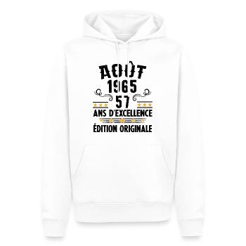 57 Ans Anniversaire Vintage Né(e) en Août 1965 - Sweat à capuche Premium bio Homme - blanc - Devant - Nico (187cm)