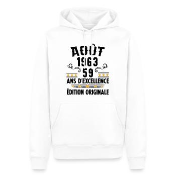 59 Ans Anniversaire Vintage Né(e) en Août 1963 - Sweat à capuche Premium bio Homme - blanc - Devant - Nico (187cm)