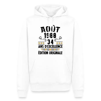 34 Ans Anniversaire Vintage Né(e) en Août 1988 - Sweat à capuche Premium bio Homme - blanc - Devant - Nico (187cm)