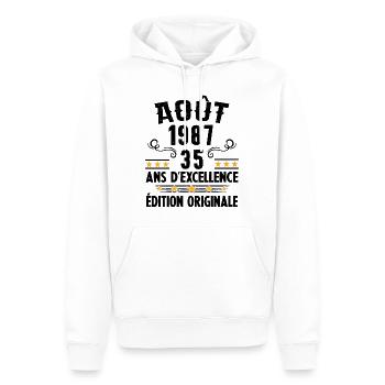 35 Ans Anniversaire Vintage Né(e) en Août 1987 - Sweat à capuche Premium bio Homme - blanc - Devant - Nico (187cm)