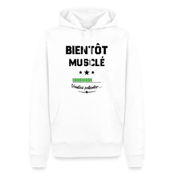 Homme bientôt musclé veuillez patienter - Sweat à capuche Premium bio Homme - blanc - Devant - Nico (187cm)