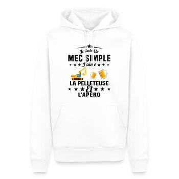 Un Mec Simple J'aime La Pelleteuse Et L'apéro - Sweat à capuche Premium bio Homme - blanc - Devant - Nico (187cm)