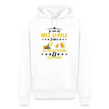Un Mec Simple J'aime La Pelleteuse Et L'apéro - Sweat à capuche Premium bio Homme - blanc - Devant - Nico (187cm)