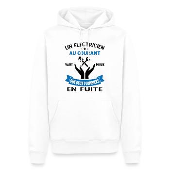 Plombier Cadeau Homme Humour Papa Electricien - Sweat à capuche Premium bio Homme - blanc - Devant - Nico (187cm)