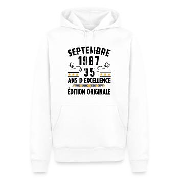35 Ans Anniversaire Vintage Né(e) Septembre 1987 - Sweat à capuche Premium bio Homme - blanc - Devant - Nico (187cm)