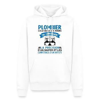 Homme Cadeau drôle plombiers Humour - Sweat à capuche Premium bio Homme - blanc - Devant - Nico (187cm)