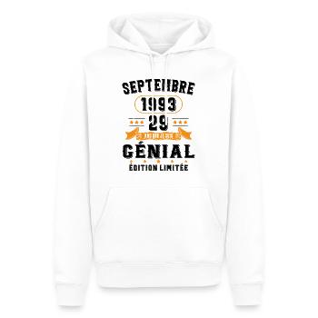 29 Ans Anniversaire Vintage Né(e) Septembre 1993 - Sweat à capuche Premium bio Homme - blanc - Devant - Nico (187cm)