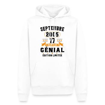 17 Ans Anniversaire Vintage Né(e) Septembre 2005 - Sweat à capuche Premium bio Homme - blanc - Devant - Nico (187cm)