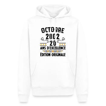 20 Ans Anniversaire Vintage Né(e) en Octobre 2002 - Sweat à capuche Premium bio Homme - blanc - Devant - Nico (187cm)