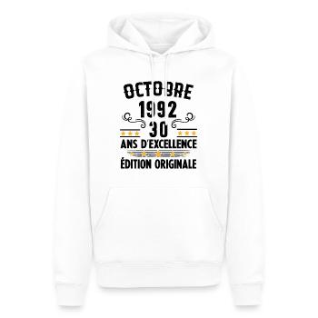 30 Ans Anniversaire Vintage Né(e) en Octobre 1992 - Sweat à capuche Premium bio Homme - blanc - Devant - Nico (187cm)