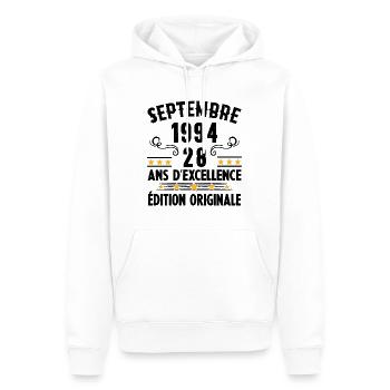 28 Ans Anniversaire Vintage Né(e) Septembre 1994 - Sweat à capuche Premium bio Homme - blanc - Devant - Nico (187cm)