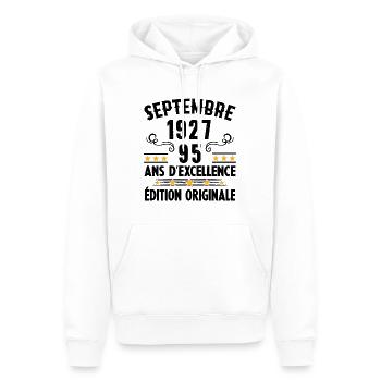 95 Ans Anniversaire Vintage En Septembre 1927 - Sweat à capuche Premium bio Homme - blanc - Devant - Nico (187cm)