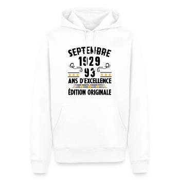 93 Ans Anniversaire Vintage Né(e) Septembre 1929 - Sweat à capuche Premium bio Homme - blanc - Devant - Nico (187cm)
