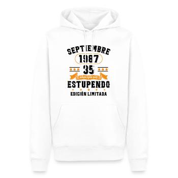 35 Ans Anniversaire Vintage Né(e) Septembre 1987 - Sweat à capuche Premium bio Homme - blanc - Devant - Nico (187cm)