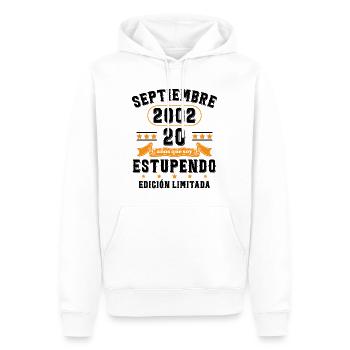 20 Ans Anniversaire Vintage Né(e) Septembre 2002 - Sweat à capuche Premium bio Homme - blanc - Devant - Nico (187cm)
