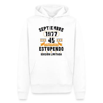 45 Ans Anniversaire Vintage Né(e) Septembre 1977 - Sweat à capuche Premium bio Homme - blanc - Devant - Nico (187cm)