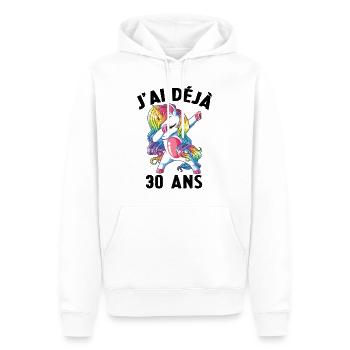 J'ai Déja 30 Ans Cadeau Anniversaire Fille Licorne - Sweat à capuche Premium bio Homme - blanc - Devant - Nico (187cm)