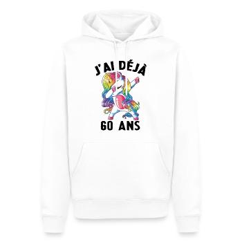 J'ai Déja 60 Ans Cadeau Anniversaire Fille Licorne - Sweat à capuche Premium bio Homme - blanc - Devant - Nico (187cm)