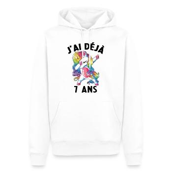 J'ai Déja 7 Ans Cadeau Anniversaire Fille Licorne - Sweat à capuche Premium bio Homme - blanc - Devant - Nico (187cm)