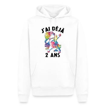J'ai Déja 2 Ans Cadeau Anniversaire Fille Licorne - Sweat à capuche Premium bio Homme - blanc - Devant - Nico (187cm)