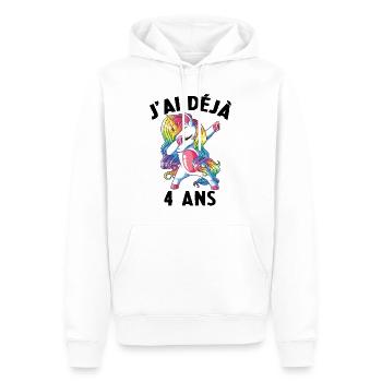 J'ai Déja 4 Ans Cadeau Anniversaire Fille Licorne - Sweat à capuche Premium bio Homme - blanc - Devant - Nico (187cm)
