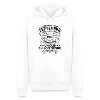 Les légendes sont nées en Septembre 1946 - Sweat à capuche Premium bio Homme - blanc - Devant - Nico (187cm)