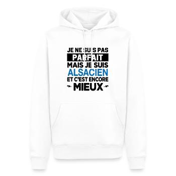 Je ne suis pas parfait mais Alsacien Alsace Cadeau - Sweat à capuche Premium bio Homme - blanc - Devant - Nico (187cm)