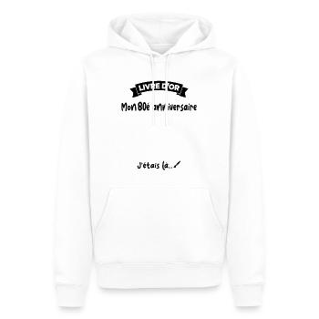 Cadeau drôle 80e Anniversaire Livre D'or - Sweat à capuche Premium bio Homme - blanc - Devant - Nico (187cm)