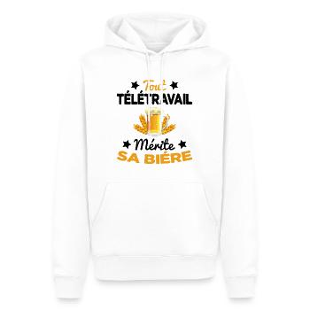 Tout Télétravail Mérite Sa Bière Cadeau - Sweat à capuche Premium bio Homme - blanc - Devant - Nico (187cm)