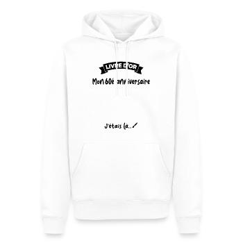Cadeau drôle 60e Anniversaire Livre D'or - Sweat à capuche Premium bio Homme - blanc - Devant - Nico (187cm)