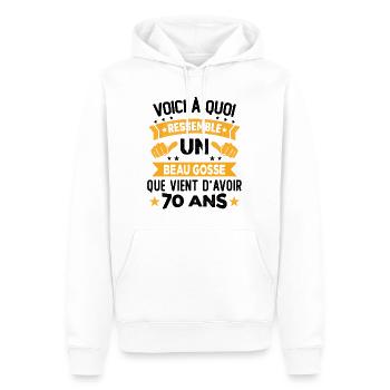 Voici à quoi ressemble un beau gosse 70 Ans - Sweat à capuche Premium bio Homme - blanc - Devant - Nico (187cm)
