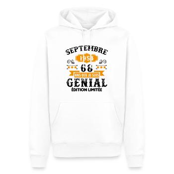 68 Ans Anniversaire Vintage Né(e) Septembre 1954 - Sweat à capuche Premium bio Homme - blanc - Devant - Nico (187cm)