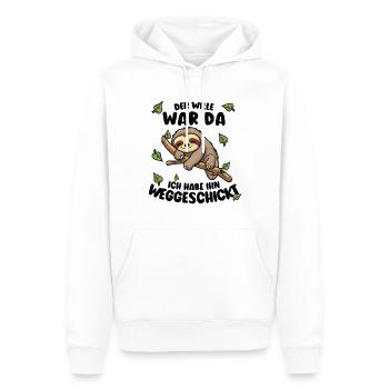 Faultier Lustiger Spruch: Der Wille war da - Männer Premium Bio Hoodie - Weiß - Vorne - Nico (187cm)