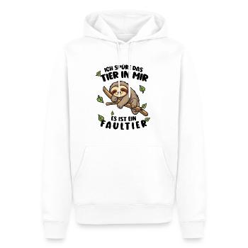 Faultier Lustiger Spruch Ich spüre das Tier in mir - Männer Premium Bio Hoodie - Weiß - Vorne - Nico (187cm)