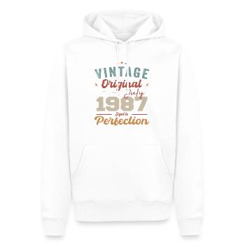 Juillet 1987 Anniversaire Juillet 1987 Original 1987 Juillet - Sweat à capuche Premium bio Homme - blanc - Devant - Nico (187cm)