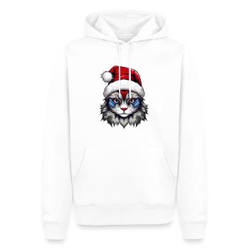 Portrait de Noël Tête de Chat - Sweat à capuche Premium bio Homme - blanc - Devant - Nico (187cm)