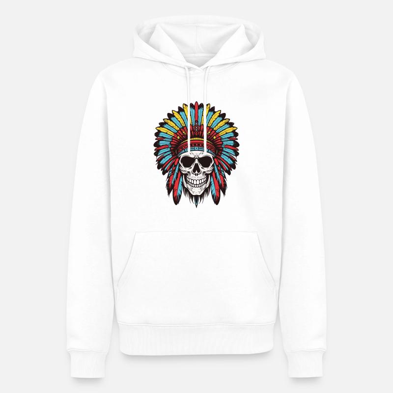 Crâne de chef indien Apache - Sweat à capuche Premium bio Homme - blanc