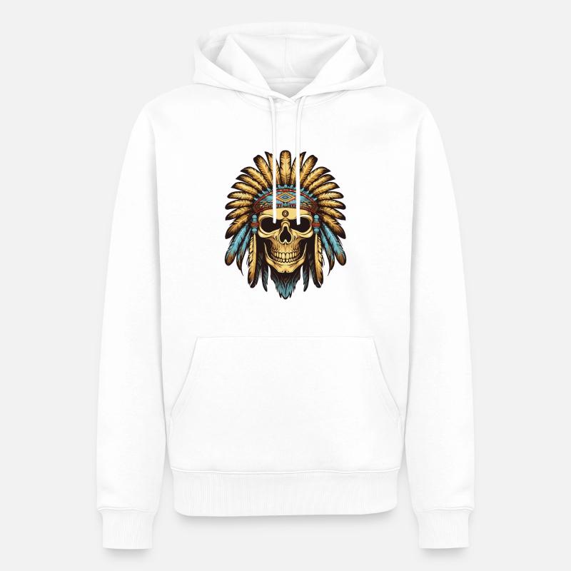 Crâne de chef indien Apache - Sweat à capuche Premium bio Homme - blanc