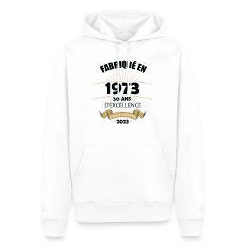 Fabriqué En 1973 Né En 1973 50 Ans Anniversaire - Sweat à capuche Premium bio Homme - blanc - Devant - Nico (187cm)