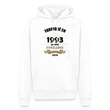 Fabriqué En 1993 Né En 1993 30 Ans Anniversaire - Sweat à capuche Premium bio Homme - blanc - Devant - Nico (187cm)