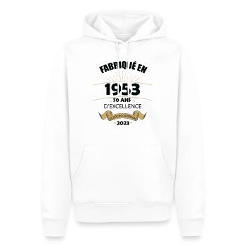 Fabriqué En 1953 Né En 1953 70 Ans Anniversaire - Sweat à capuche Premium bio Homme - blanc - Devant - Nico (187cm)
