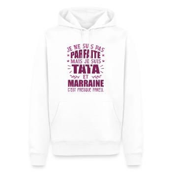 Tata Et Marraine Humour Je Ne Suis Pas Parfaite - Sweat à capuche Premium bio Homme - blanc - Devant - Nico (187cm)