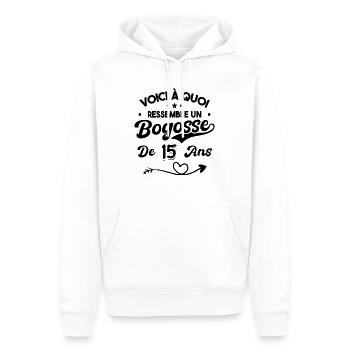 Bogosse 15 ans Cadeau Humour Anniversaire 15 ans - Sweat à capuche Premium bio Homme - blanc - Devant - Nico (187cm)