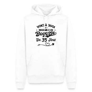 Bogosse 35 ans Cadeau Humour Anniversaire 35 ans - Sweat à capuche Premium bio Homme - blanc - Devant - Nico (187cm)