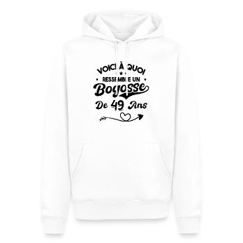 Bogosse 49 ans Cadeau Humour Anniversaire 49 ans - Sweat à capuche Premium bio Homme - blanc - Devant - Nico (187cm)