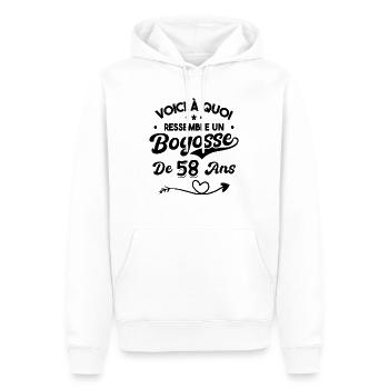 Bogosse 58 ans Cadeau Humour Anniversaire 58 ans - Sweat à capuche Premium bio Homme - blanc - Devant - Nico (187cm)