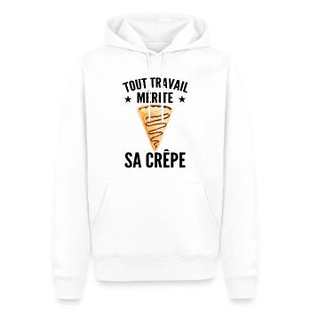 Tout Travail Mérite Sa Crêpe ! Cadeau Humour Crêpe - Sweat à capuche Premium bio Homme - blanc - Devant - Nico (187cm)