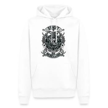 BIKER REBELLION - Cycliste et moto shirt cadeau - Sweat à capuche Premium bio Homme - blanc - Devant - Nico (187cm)