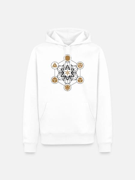 Metatrons Cube, Platonic Solids, Flower of Life - Men’s Premium Organic Hoodie - white